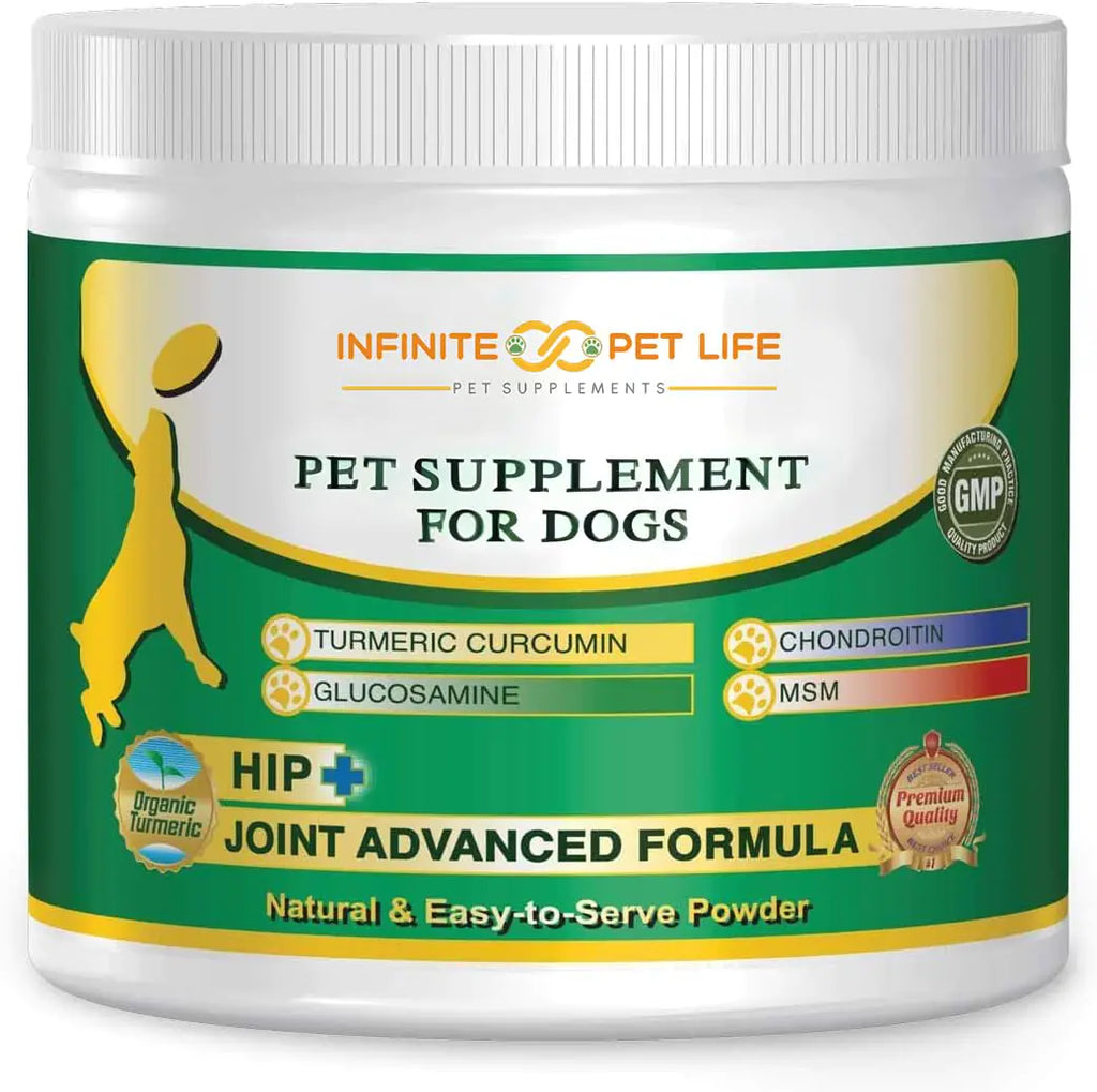 Advanced Hip and Joint Supplement Powder for Dogs Large Breed - Glucosamine for Dogs - Turmeric Powder for Dogs Curcumin - Pet Glucosamine Chondroitin for Dogs Pain Relief with MSM - 90 Servings